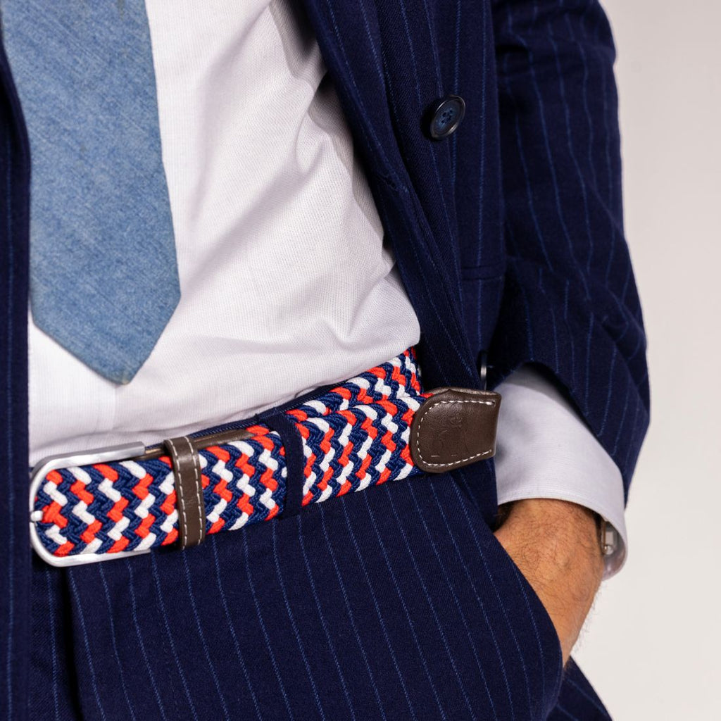 Blue & Red & White Zigzag Recycled Woven Belt