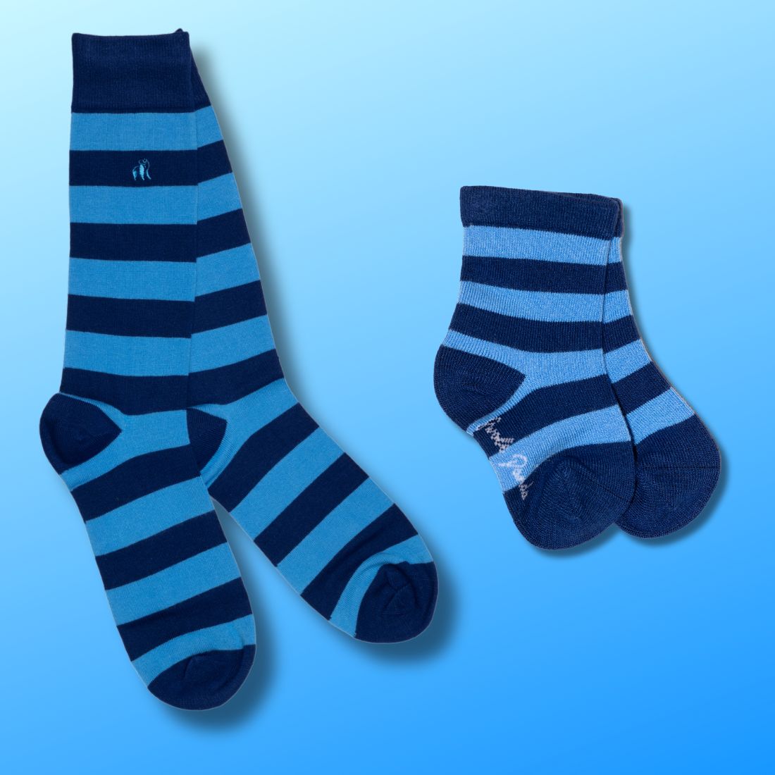 Blue Stripe Matching Bamboo-Blend Sock Set, Adult & Child