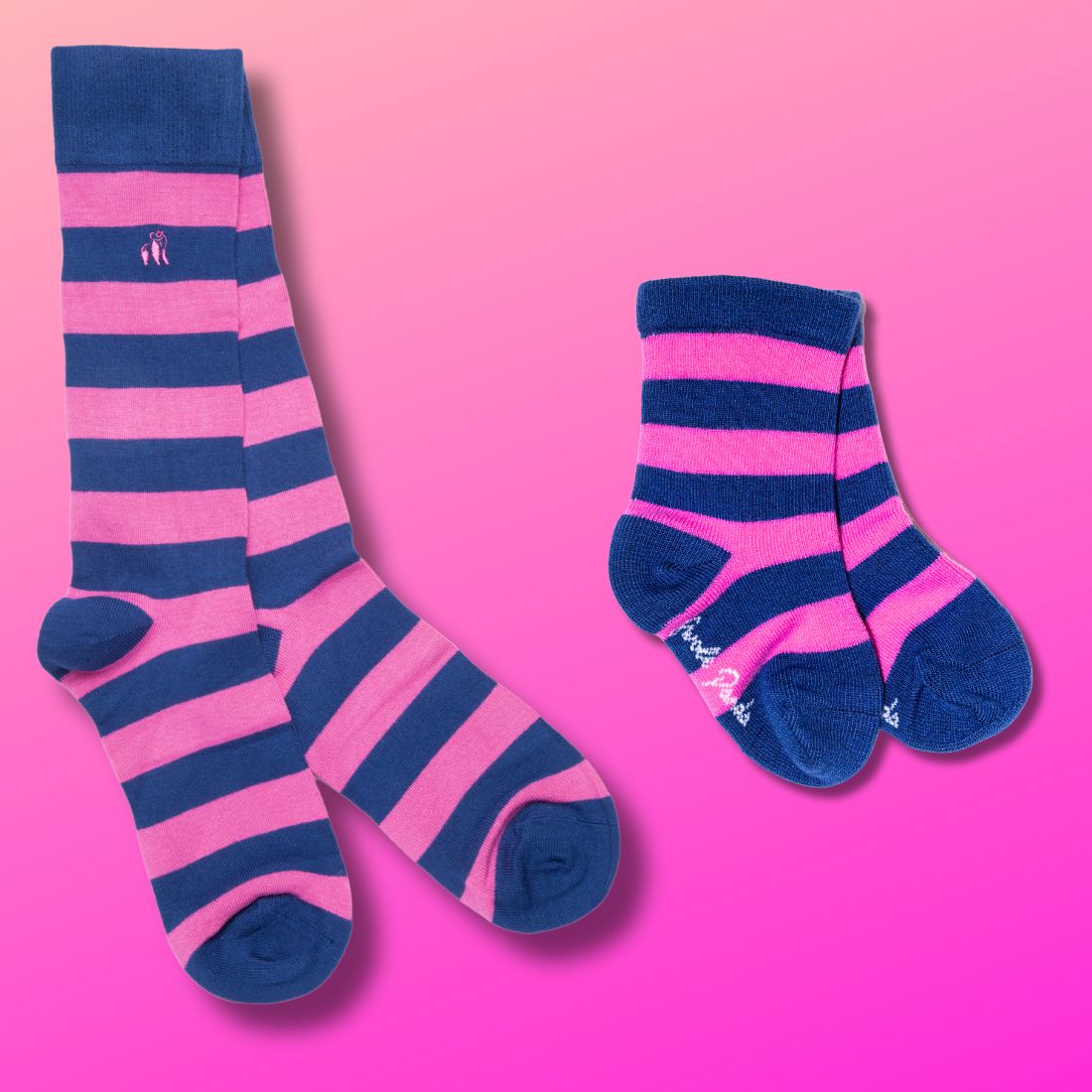 Pink Stripe Matching Bamboo-Blend Sock Set, Adult & Child