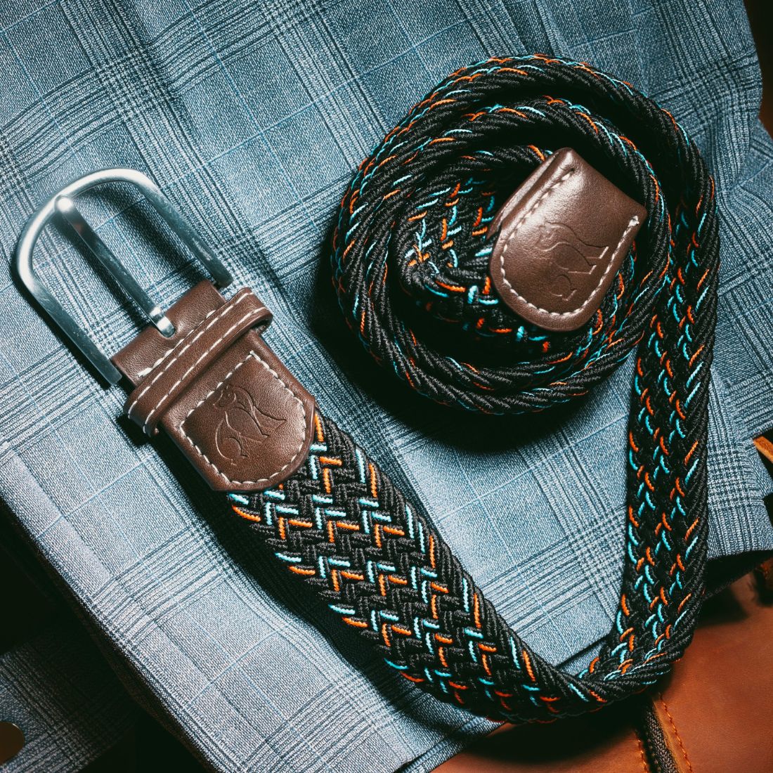 Black & Orange & Blue Dot Recycled Woven Belt
