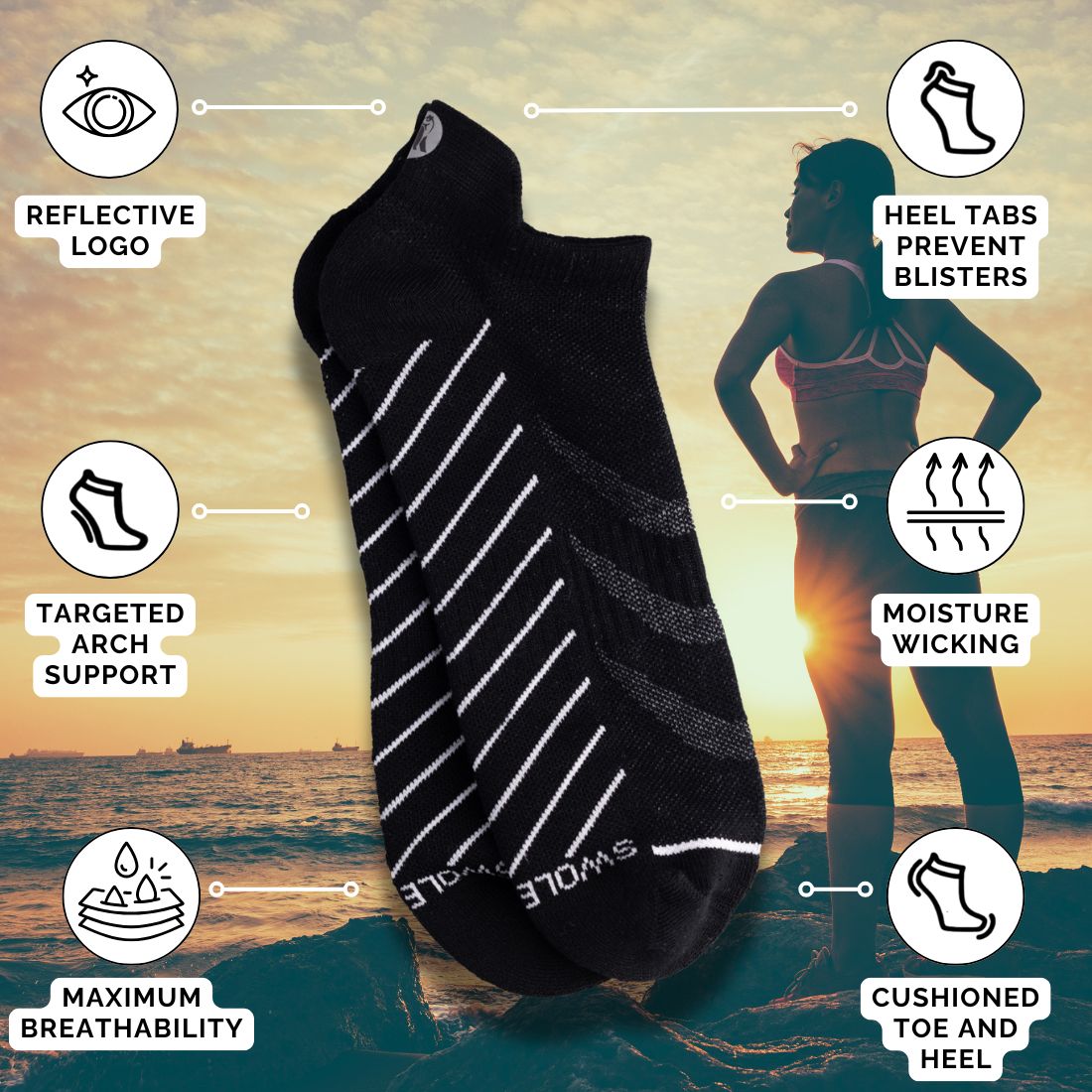 Black Bamboo-Blend Performance Trainer Socks