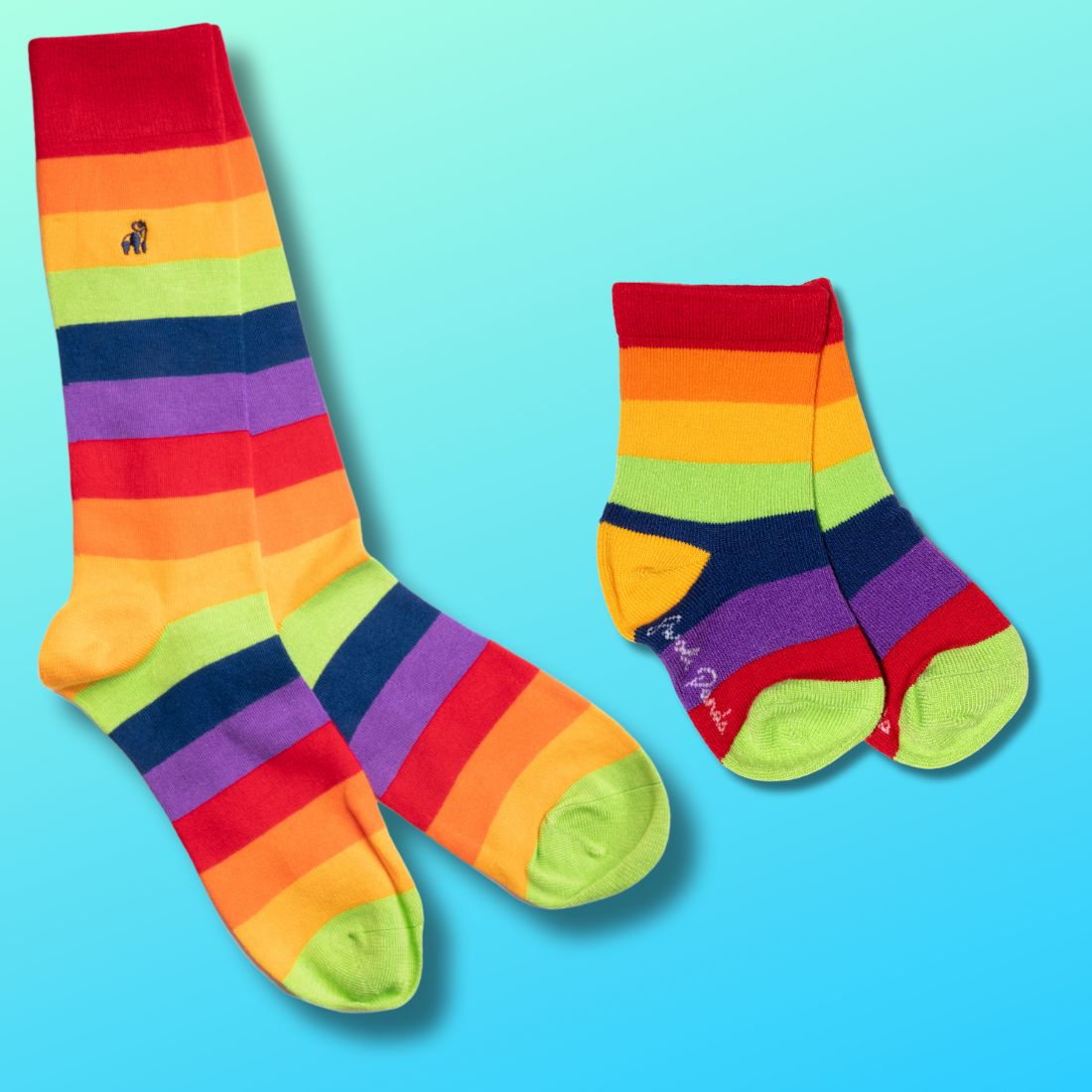 Rainbow Stripe Matching Bamboo-Blend Sock Set, Adult & Child
