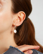 Round Pearl Drop Hoops: Silver