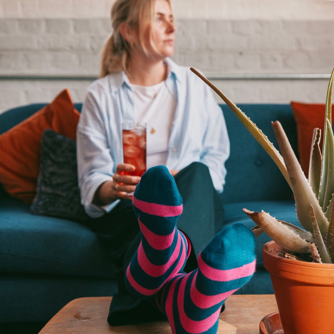 Rich Pink Striped Comfort Cuff Bamboo-Blend Socks