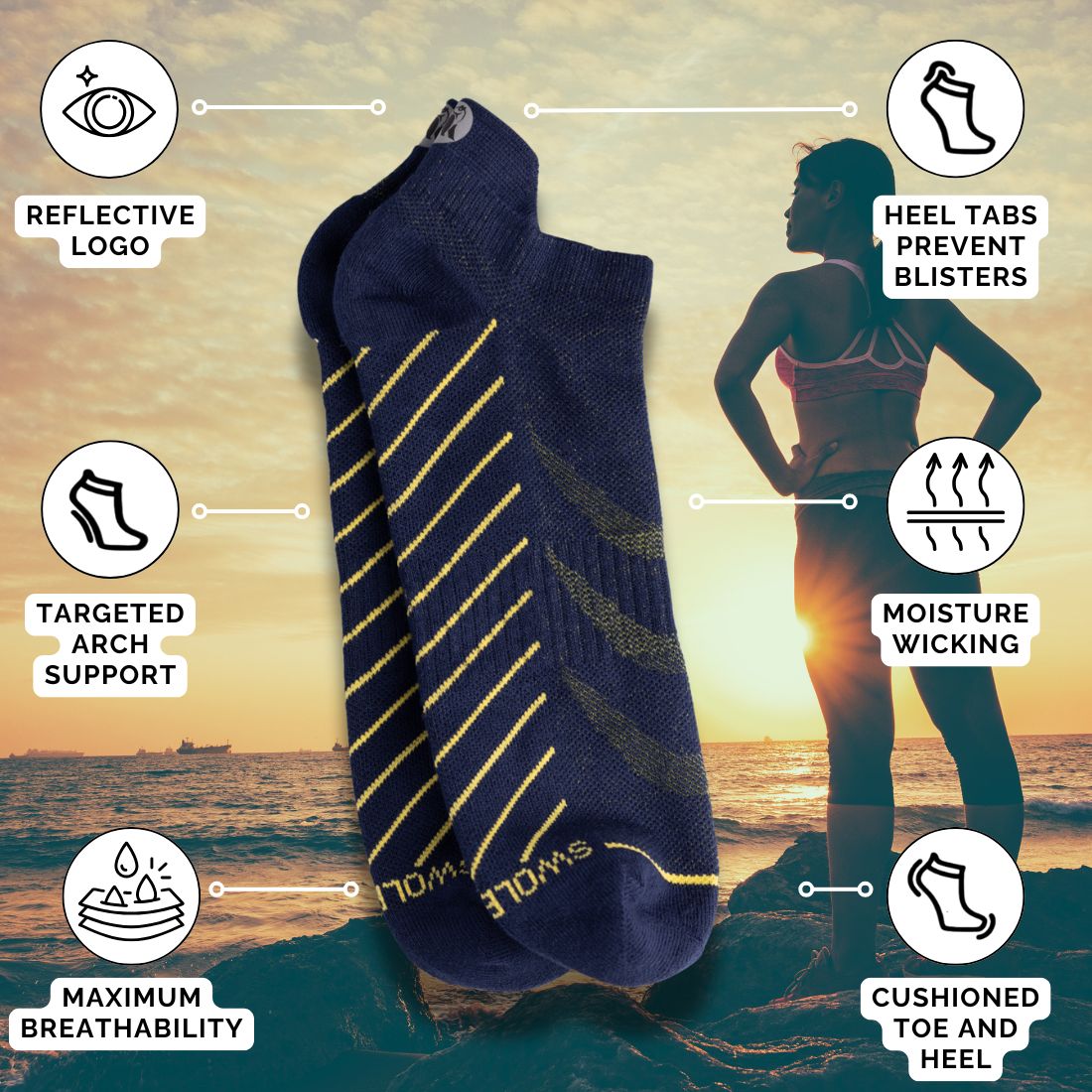 Navy Bamboo-Blend Performance Trainer Socks