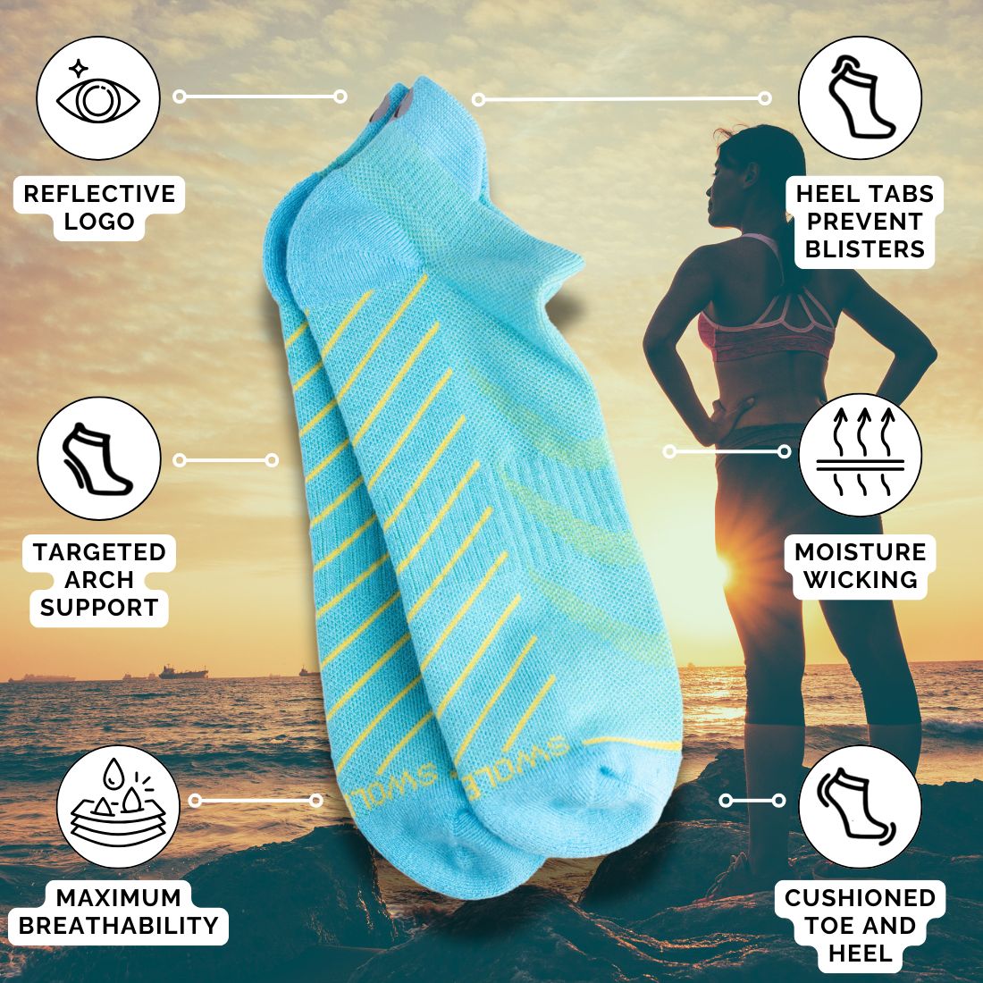 Blue Bamboo-Blend Performance Trainer Socks