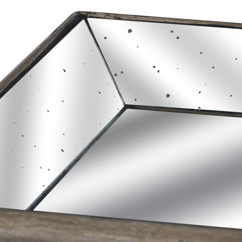 Astor Distressed Mirrored Tray With Wooden Detailing – alternate view 2