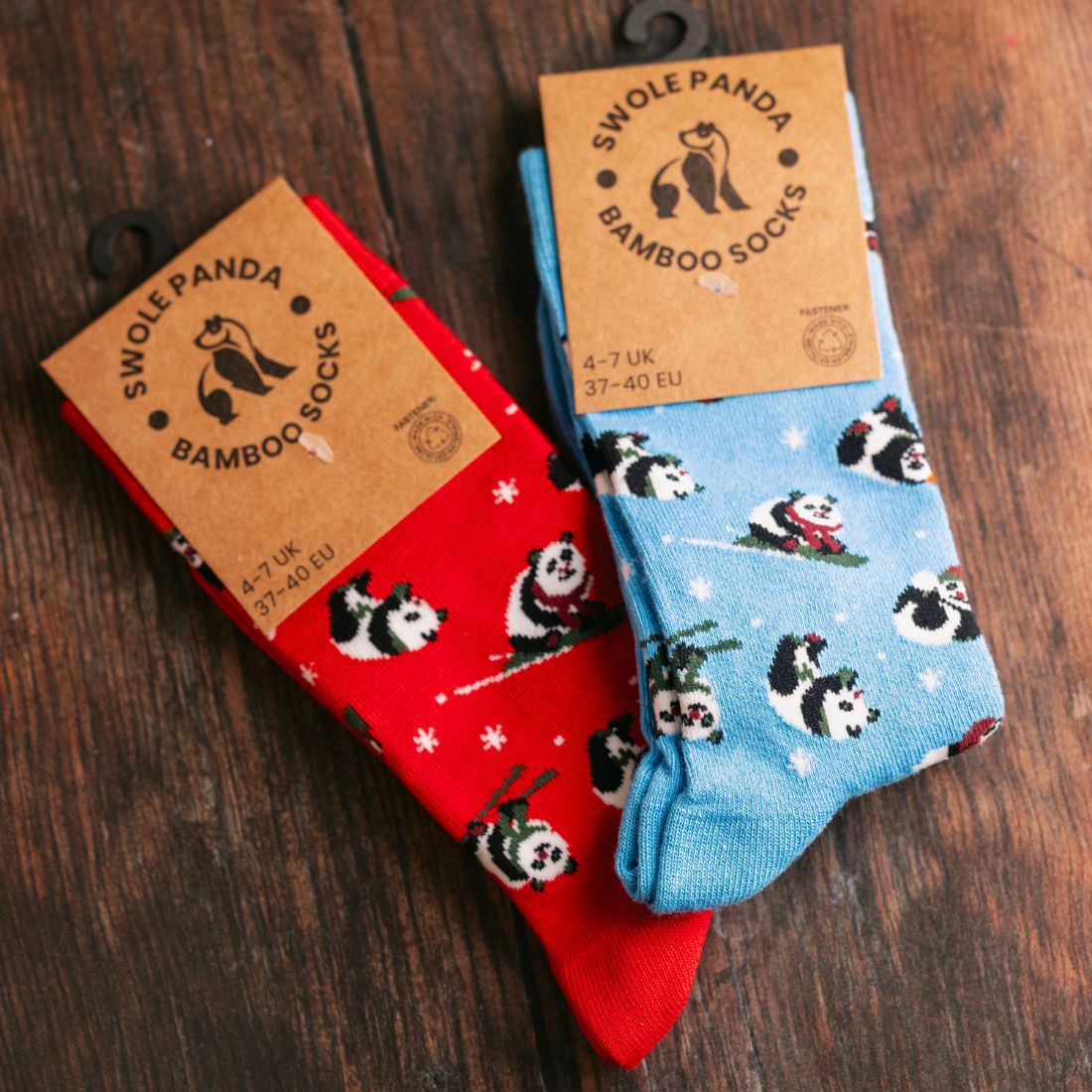 Red Skiing Panda Bamboo-Blend Socks