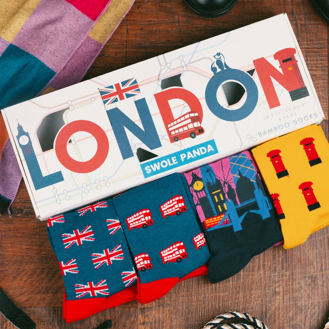 London Bamboo-Blend Sock Gift Box, 4 Pairs