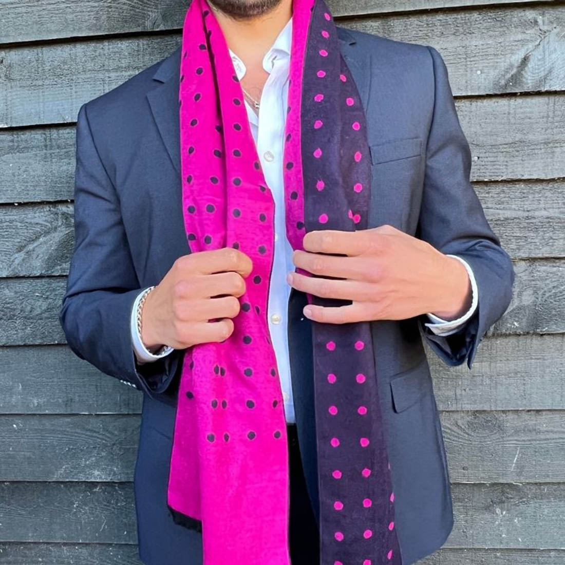 Navy & Pink Spot Bamboo Scarf