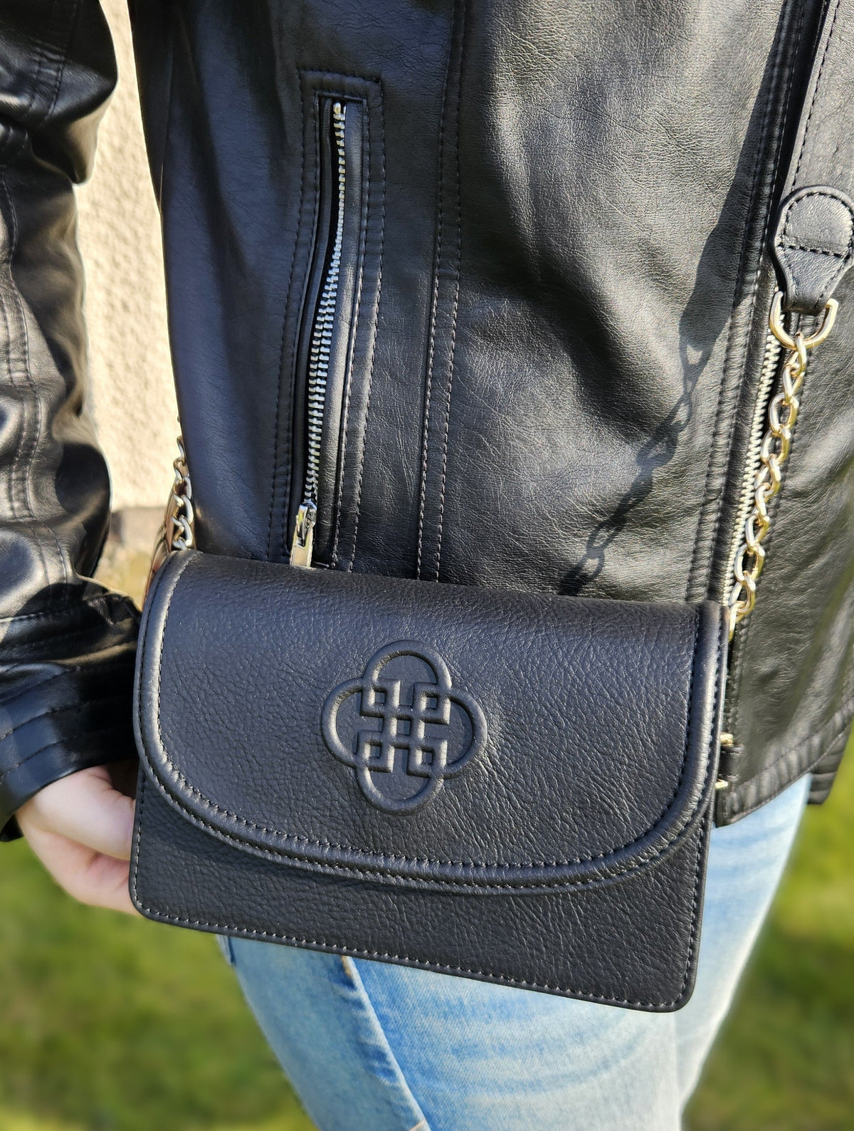 SADDLER HEIDI Real Leather Designer 3 Section Clutch with Chain Strap Detail