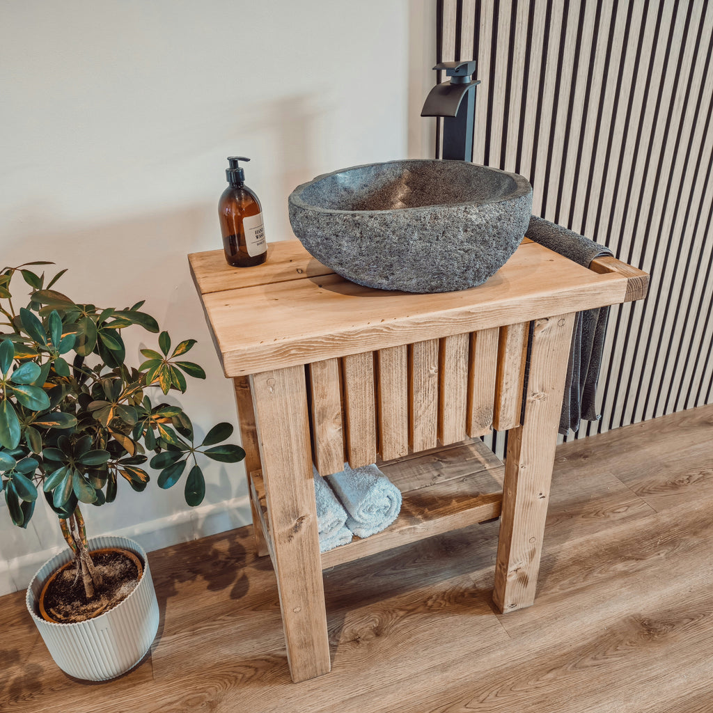 BUTLER Wooden Vanity and Shelf Storage with Stone Sink