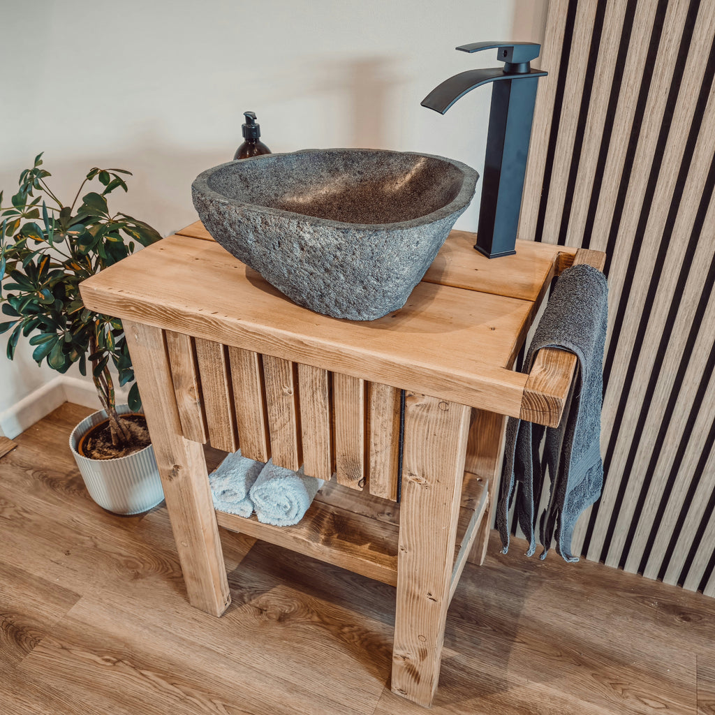 BUTLER Wooden Vanity and Shelf Storage with Stone Sink