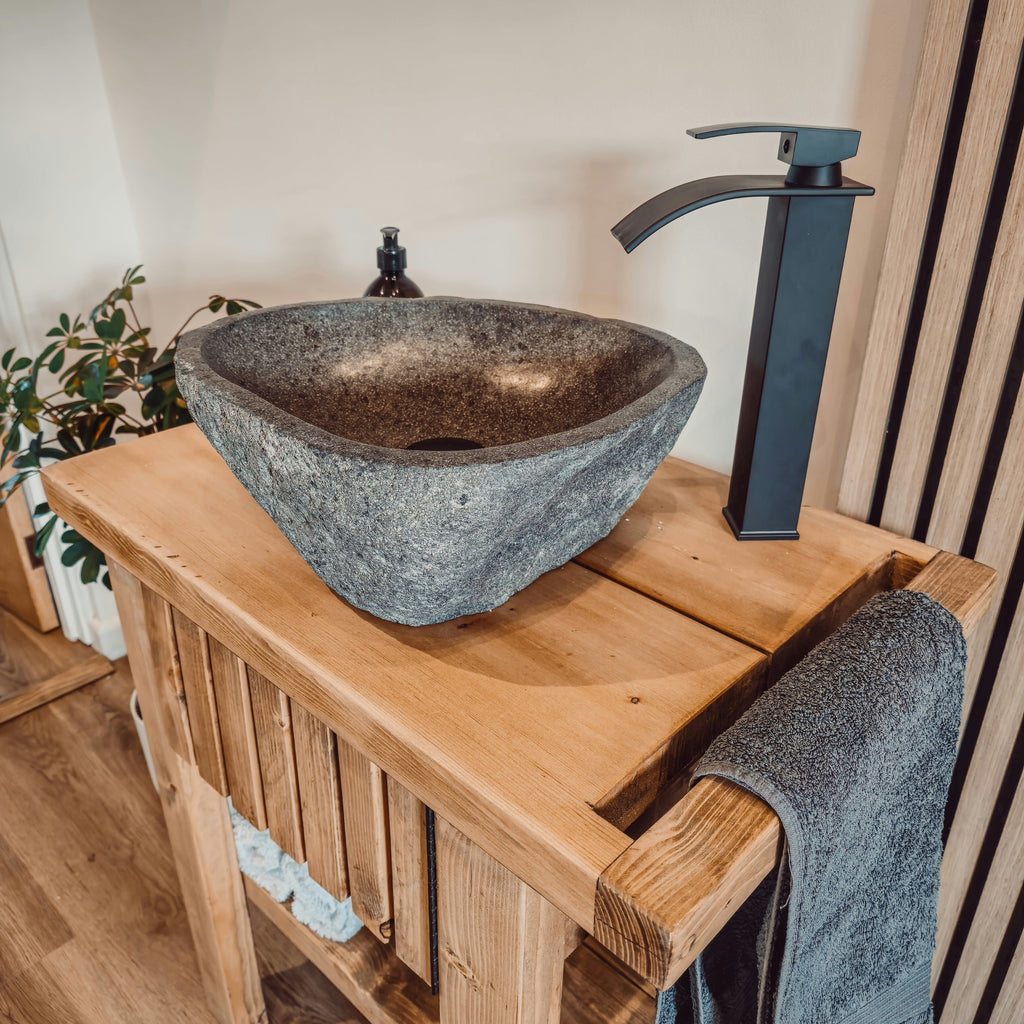 BUTLER Wooden Vanity and Shelf Storage with Stone Sink