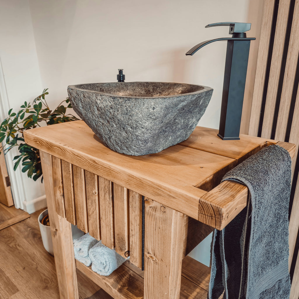 BUTLER Wooden Vanity and Shelf Storage with Stone Sink