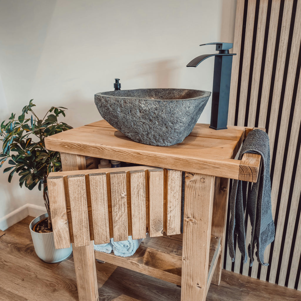 BUTLER Wooden Vanity and Shelf Storage with Stone Sink