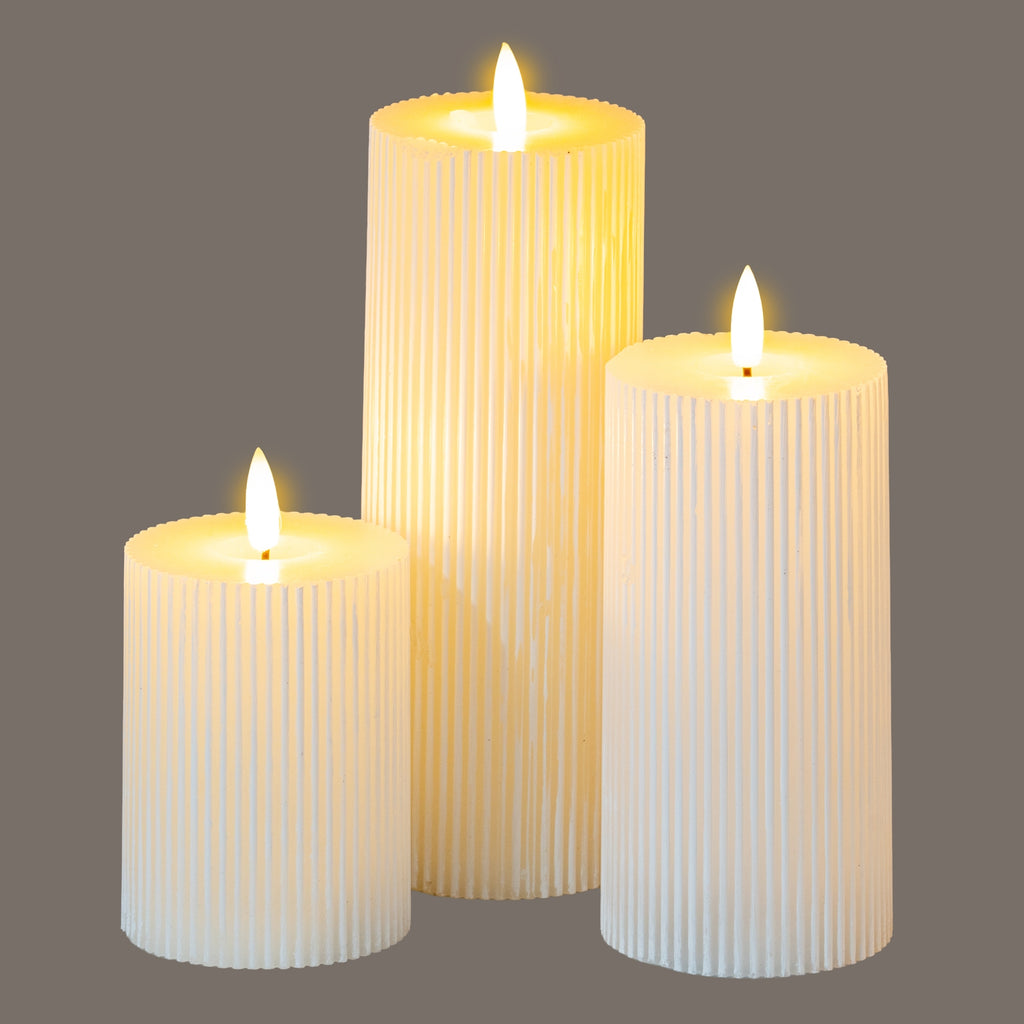 Luxe Collection Natural Glow 3x6 Textured Ribbed LED Candle