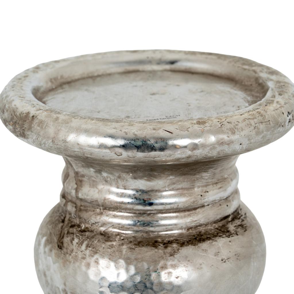 Silver Punch Faced Ceramic Large Candle Holder – alternate view 2