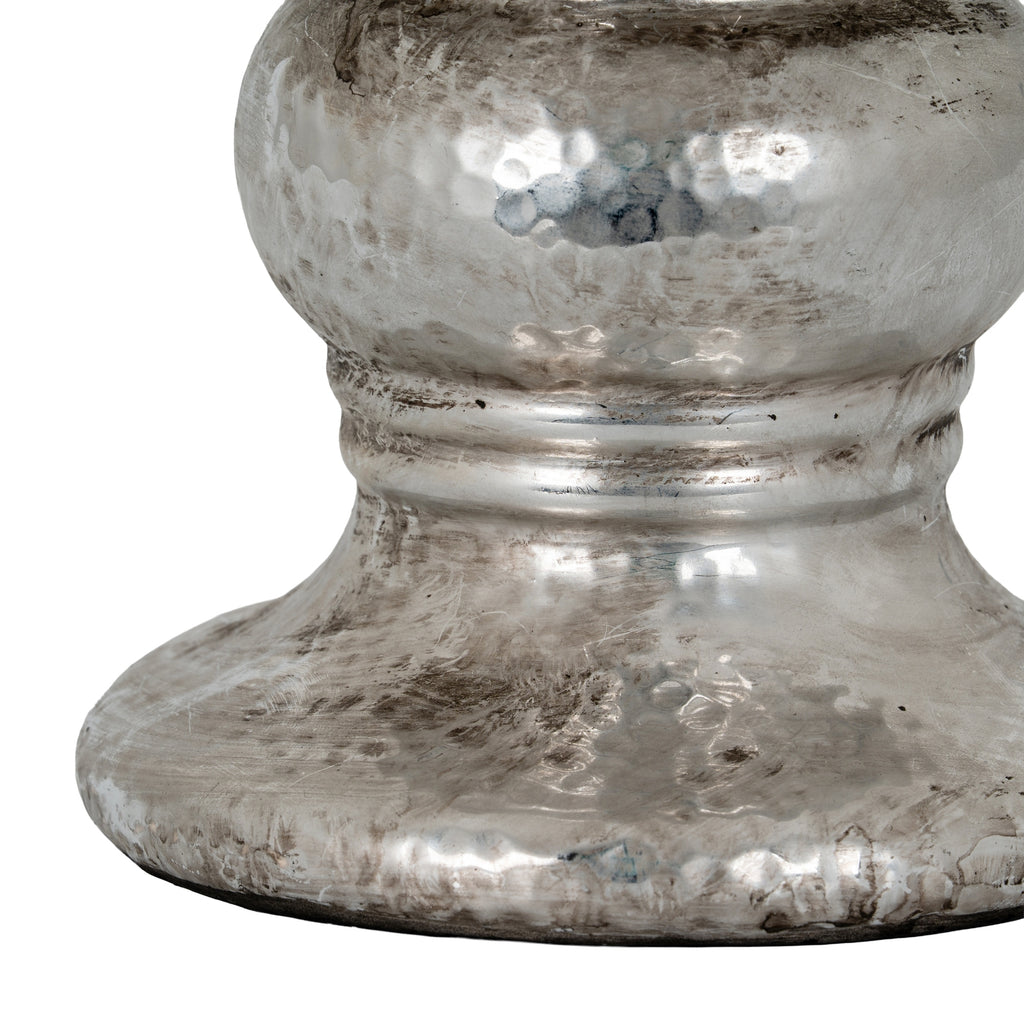 Silver Punch Faced Ceramic Large Candle Holder – alternate view 3
