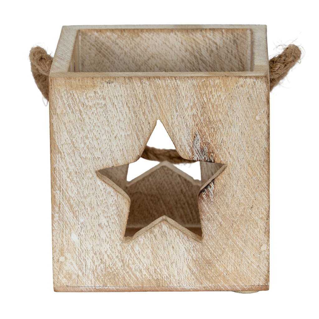 Washed Wood Star Tealight Candle Holder – alternate view 2