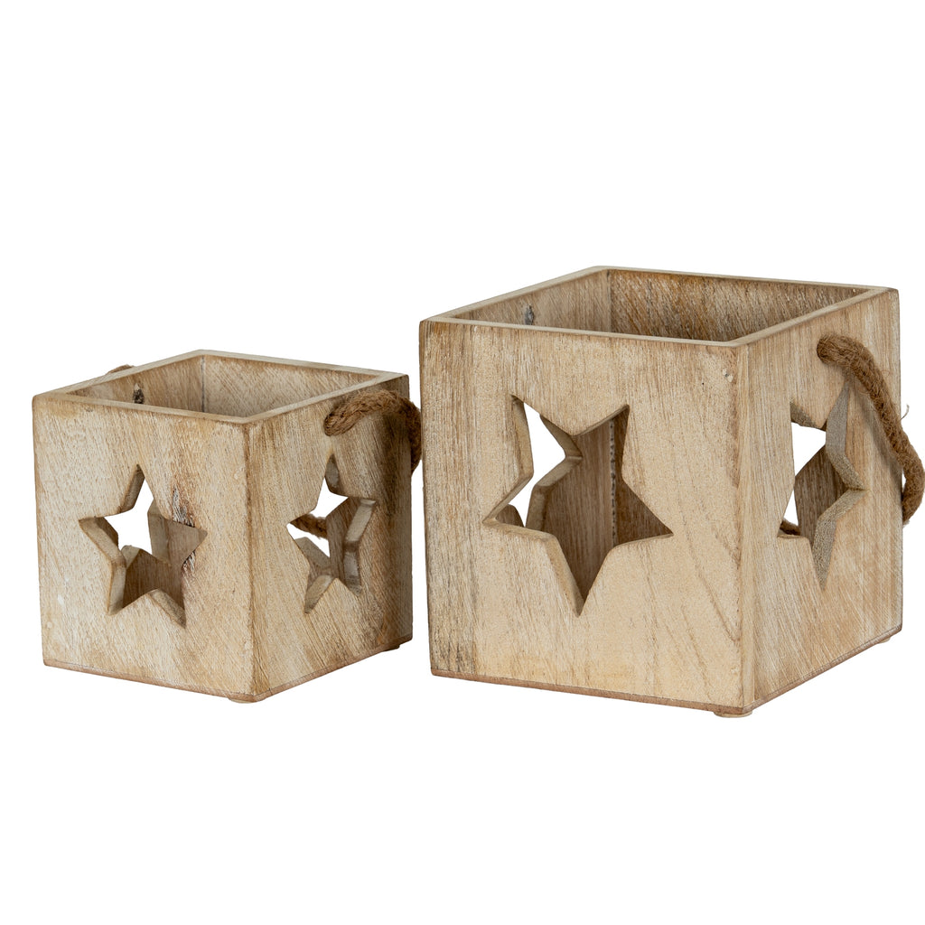Washed Wood Large Star Tealight Candle Holder – alternate view 4