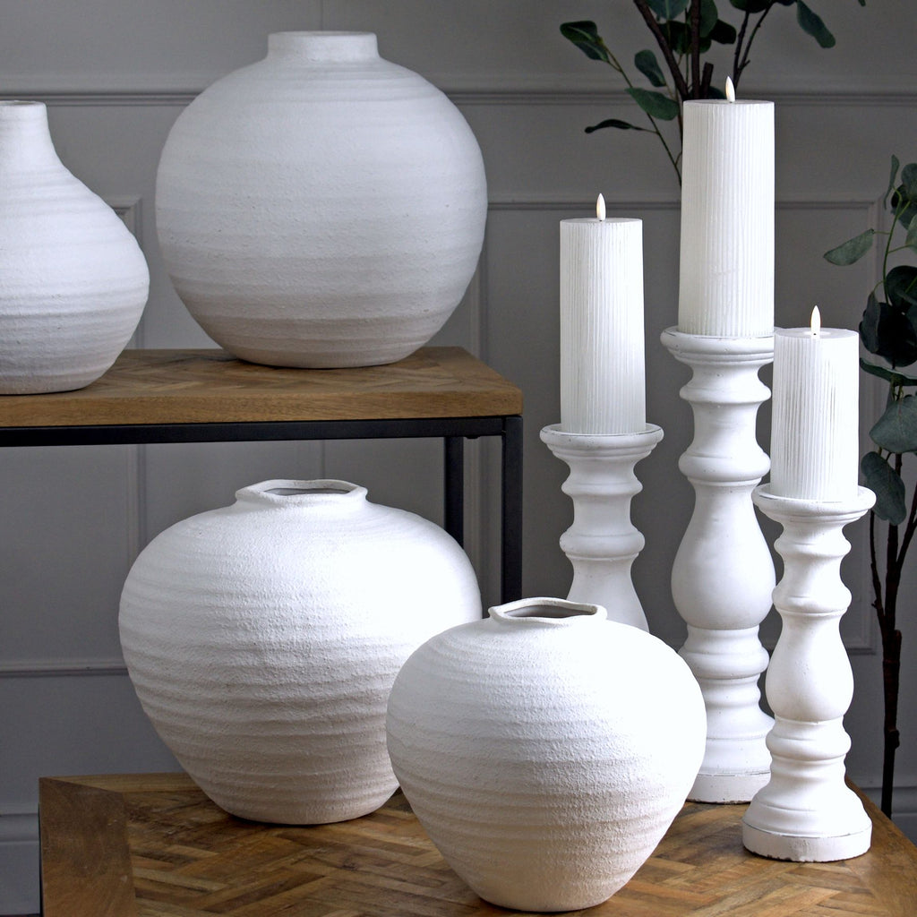 Matt White Small Ceramic Column Candle Holder – alternate view 3