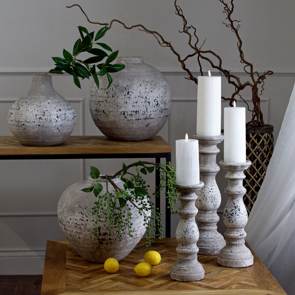 Large Stone Ceramic Column Candle Holder – alternate view 4