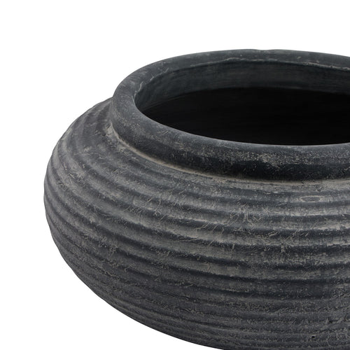 Amalfi Grey Round Ribbed Planter – alternate view 2