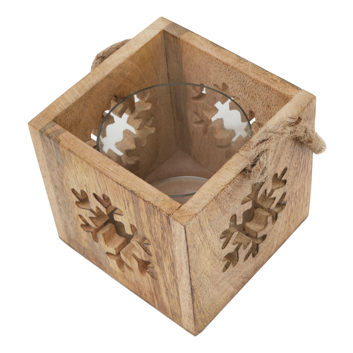 Natural Wooden Snowflake Tealight Candle Holder – alternate view 2