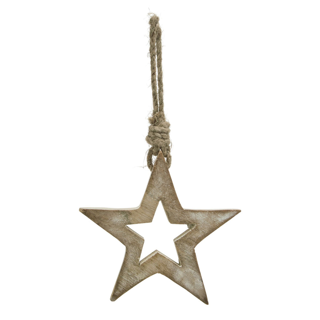 White Wash Collection Small Wooden Hanging Star Decoration – alternate view 2