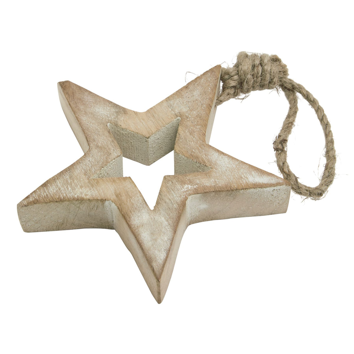 White Wash Collection Small Wooden Hanging Star Decoration – alternate view 3