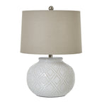 Squat White Beaded Ceramic Lamp With Linen Shade – alternate view 2