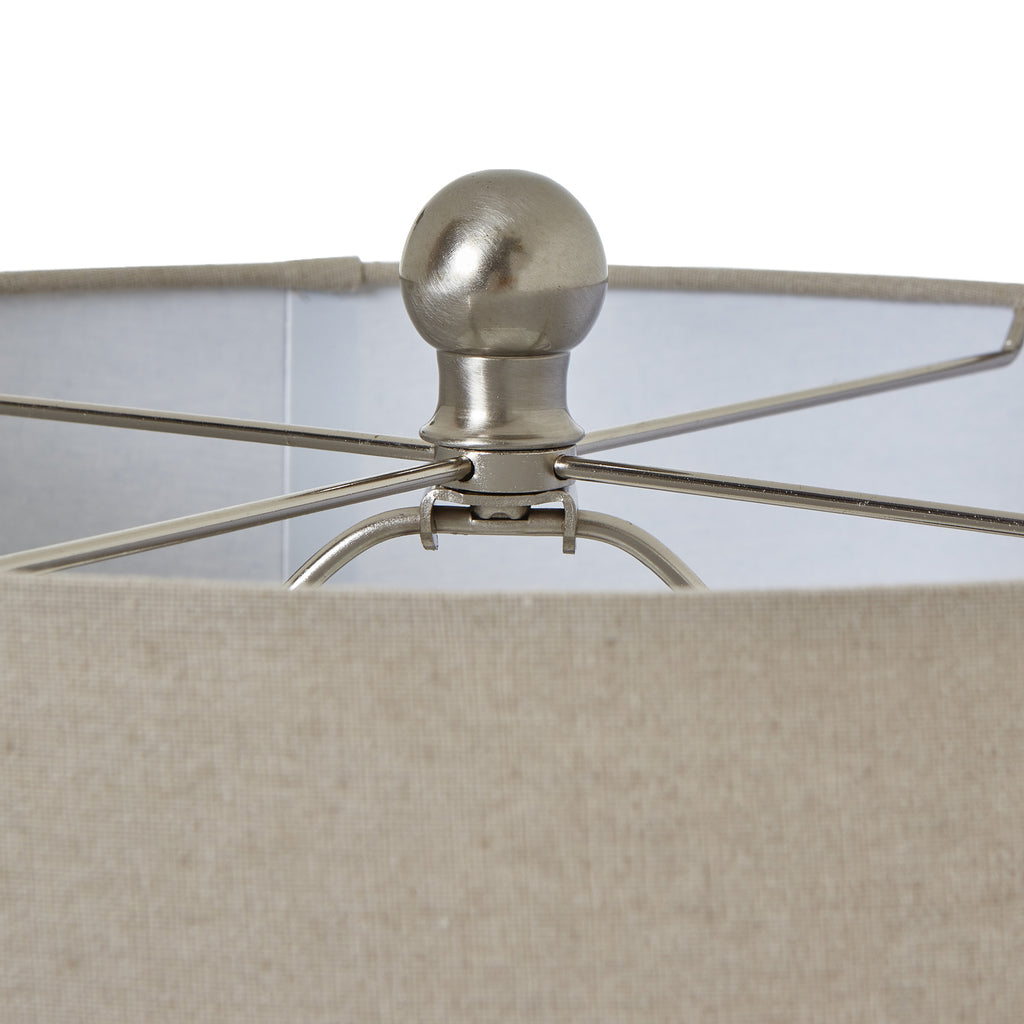 Squat White Beaded Ceramic Lamp With Linen Shade – alternate view 4