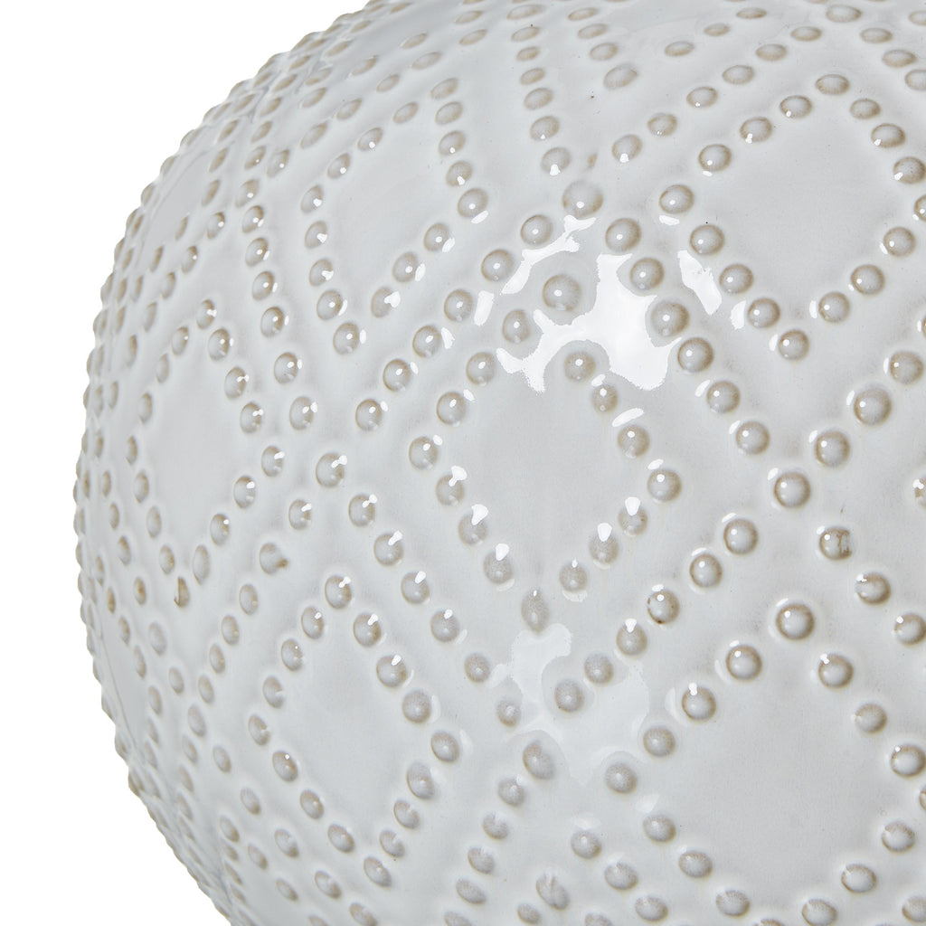 Squat White Beaded Ceramic Lamp With Linen Shade – alternate view 5