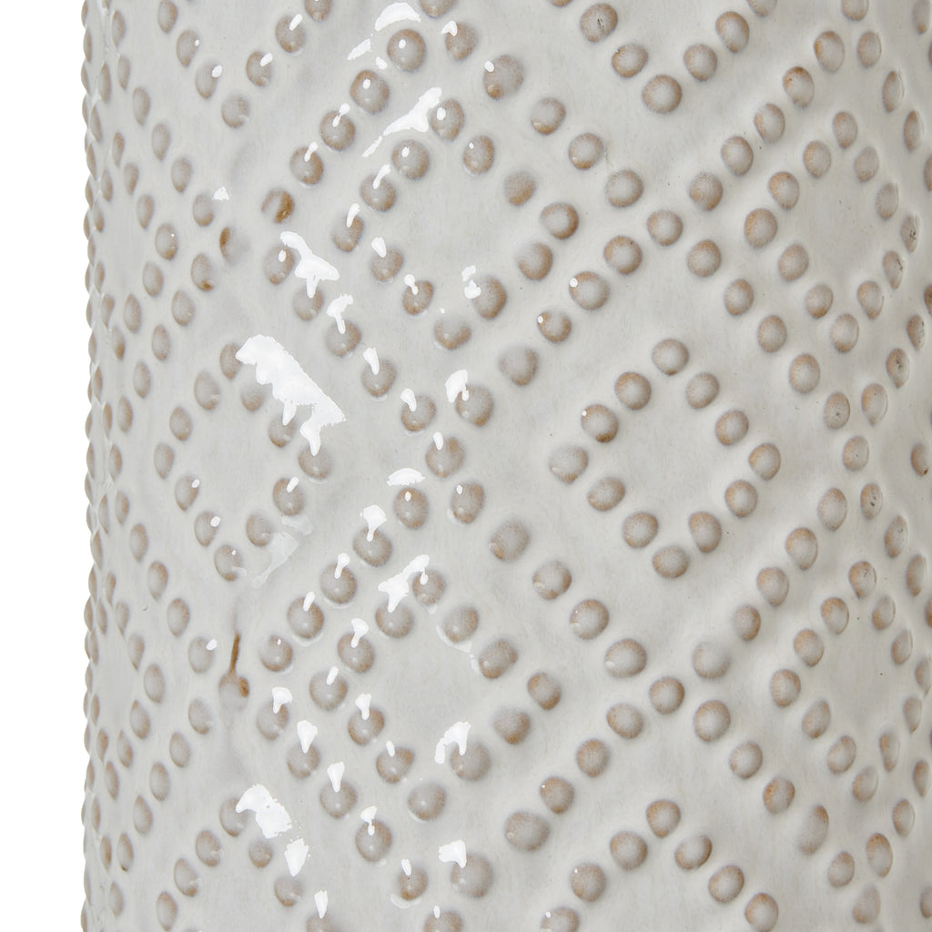 White Beaded Ceramic Lamp With Linen Shade – alternate view 3