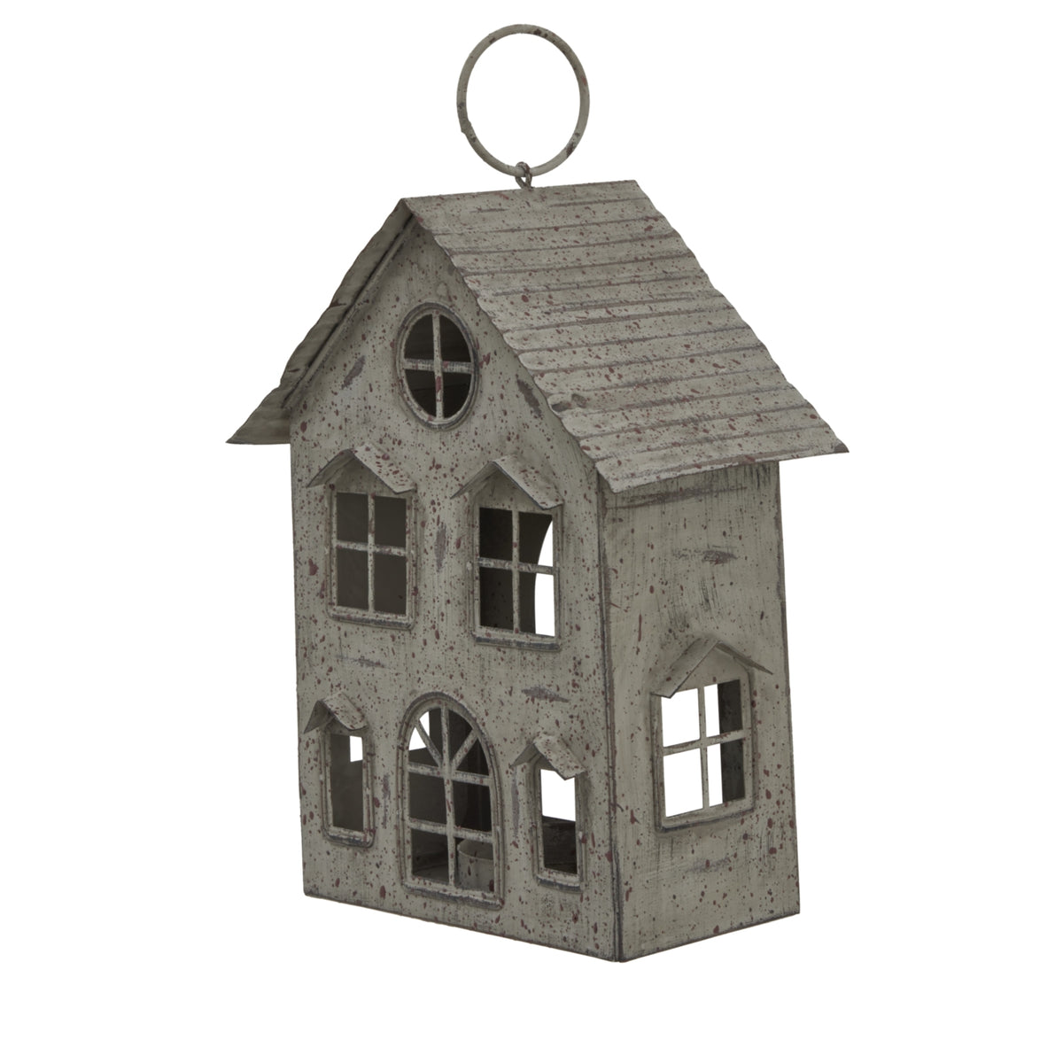 Rustic Metal Hanging House With Tealight Holder