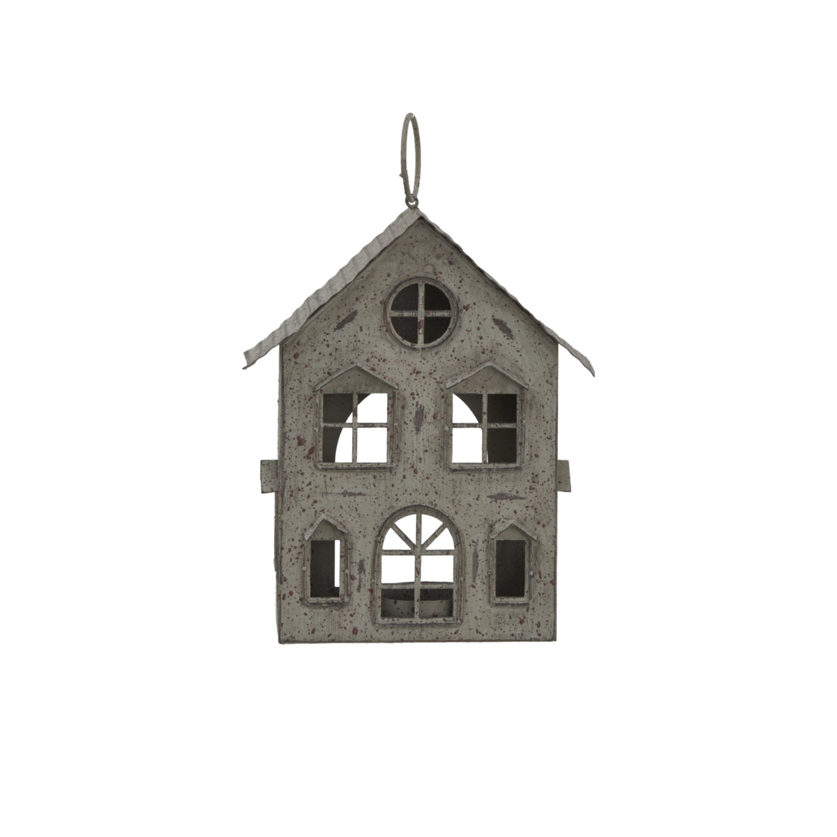 Rustic Metal Hanging House With Tealight Holder