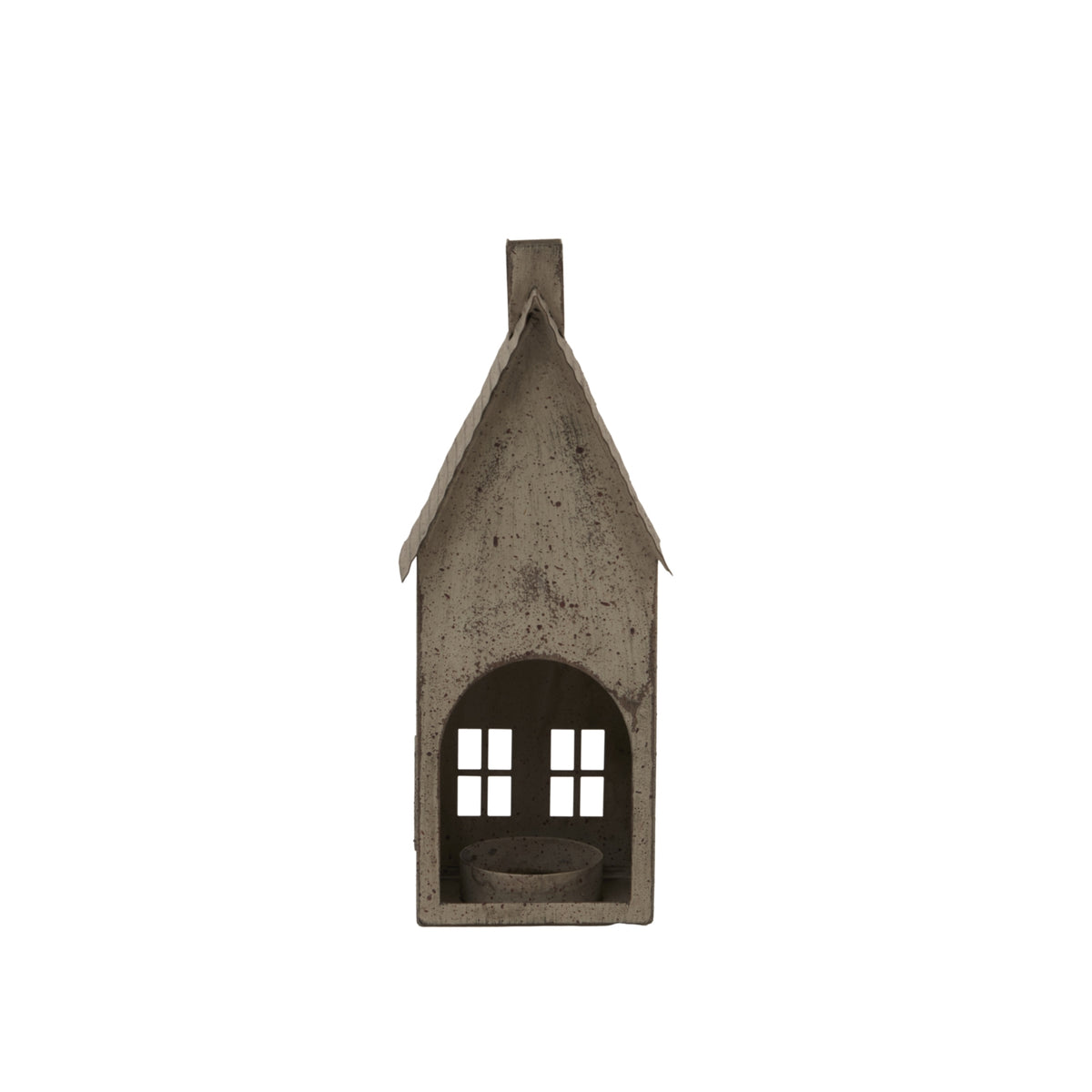 Tall Rustic Metal House With Tealight Holder