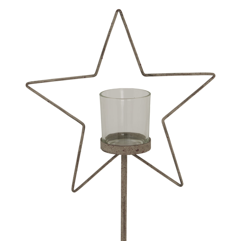 Large Natural Rustic Star On Wood Stand With Glass Votive