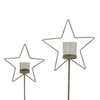 Large Natural Rustic Star On Wood Stand With Glass Votive