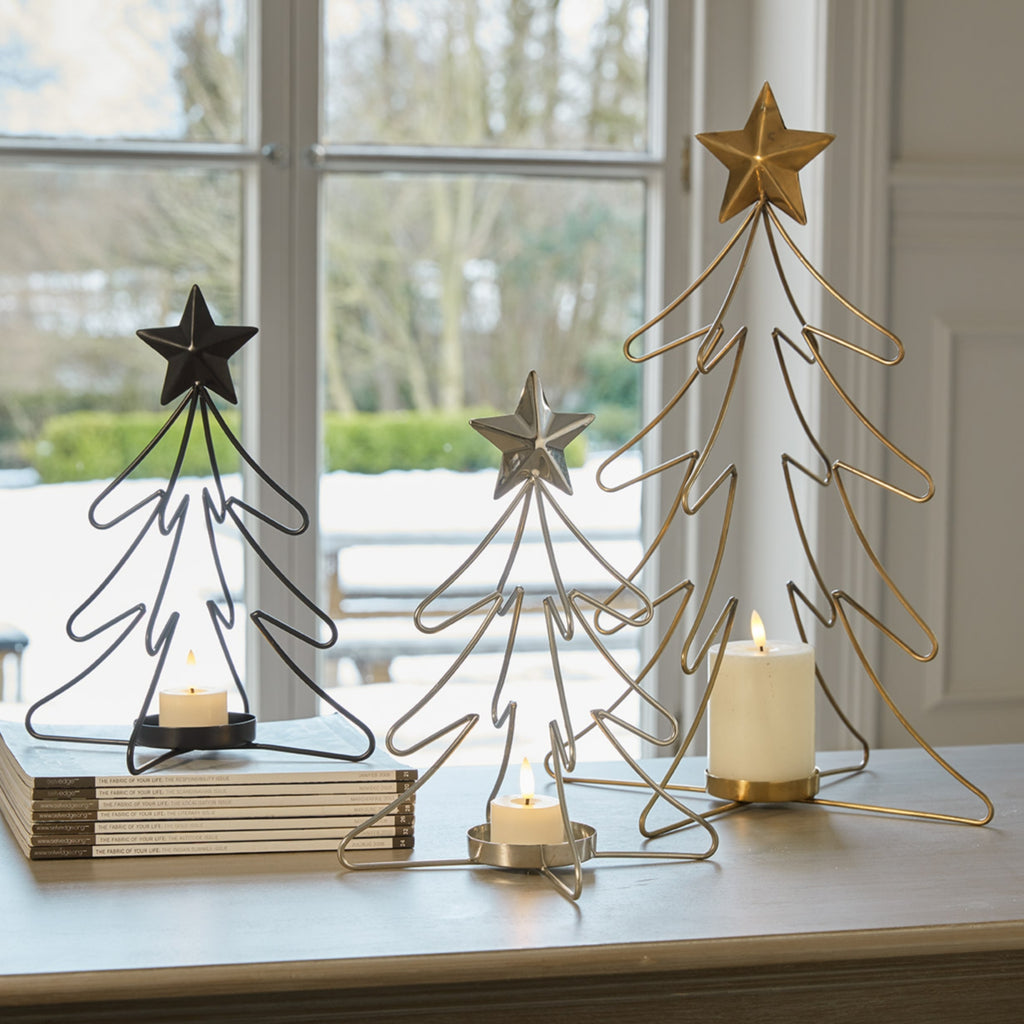 Rustic Outline Tree And Star Candle Holders – alternate view 3