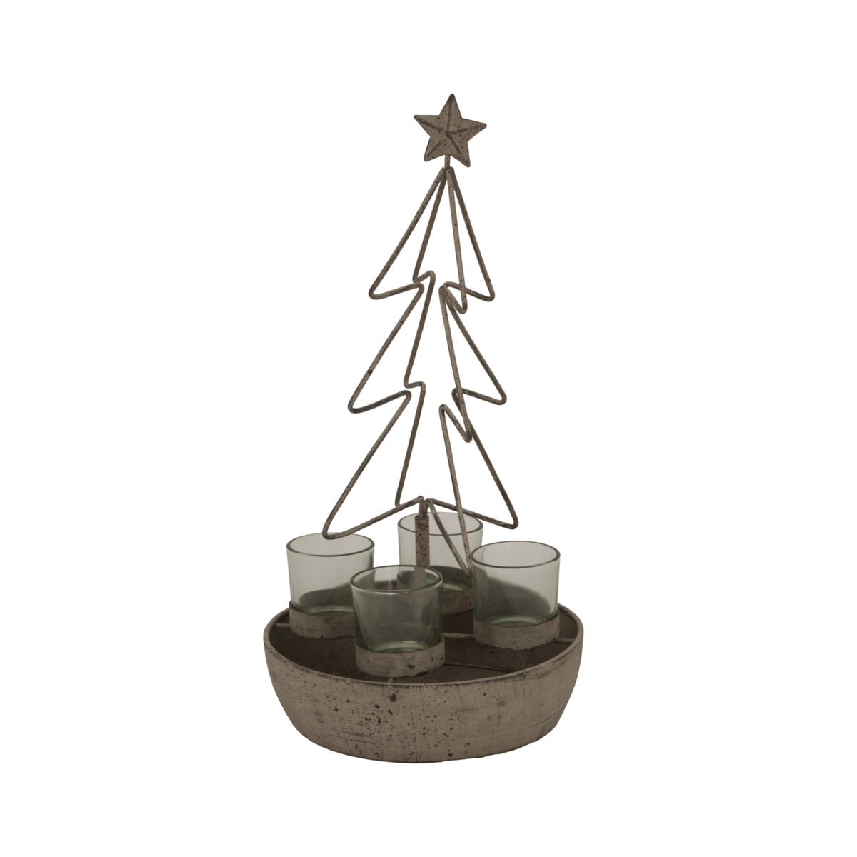 Rustic Outline Tree And Star With Four Glass Votives – alternate view 2