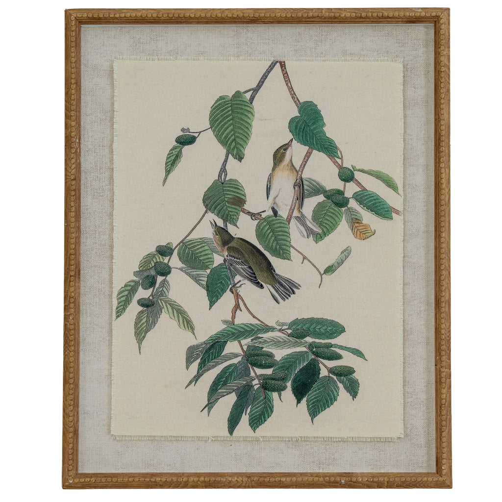 Flora & Fauna Collection Warblers On Linen In Beaded Frame