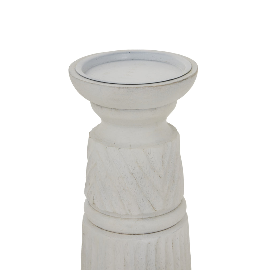 White Carved Candle Holder – alternate view 2