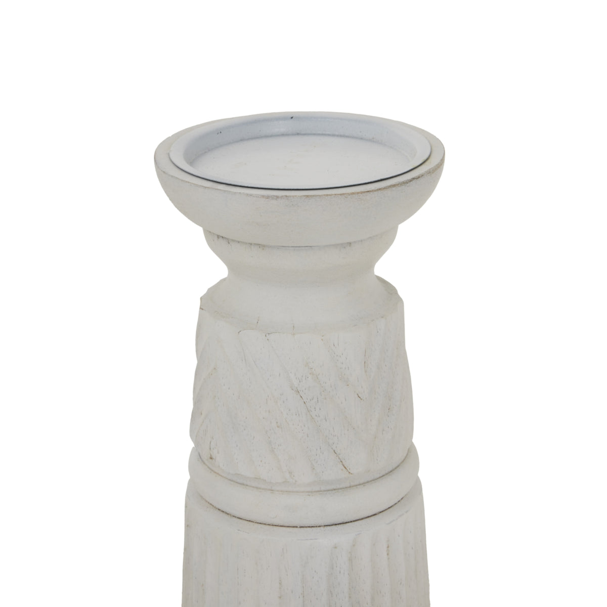 White Carved Candle Holder – alternate view 2