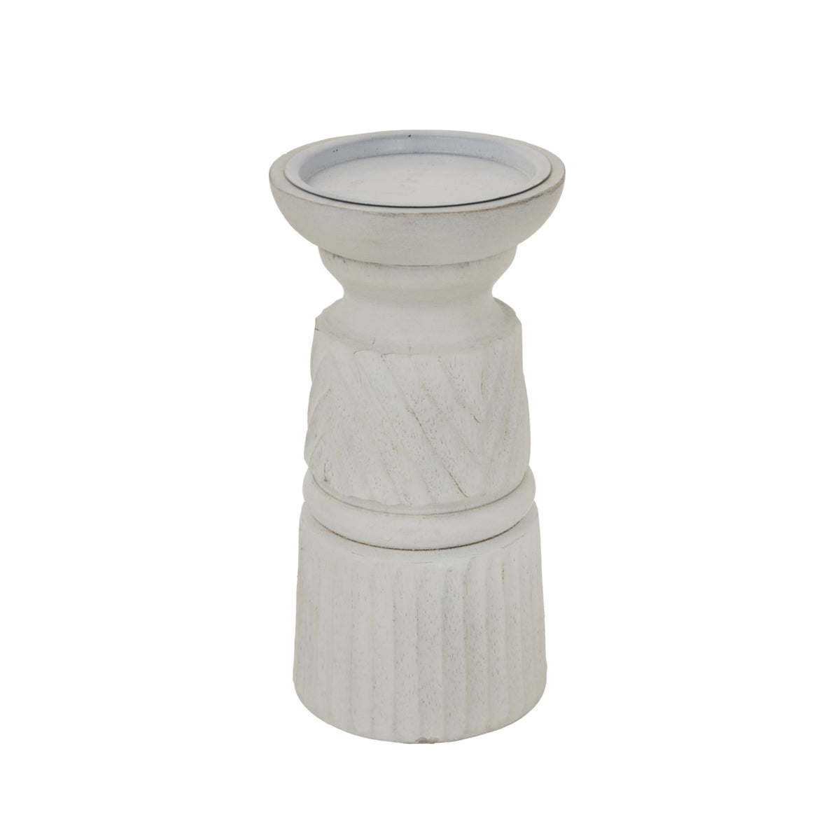White Carved Candle Holder – alternate view 3