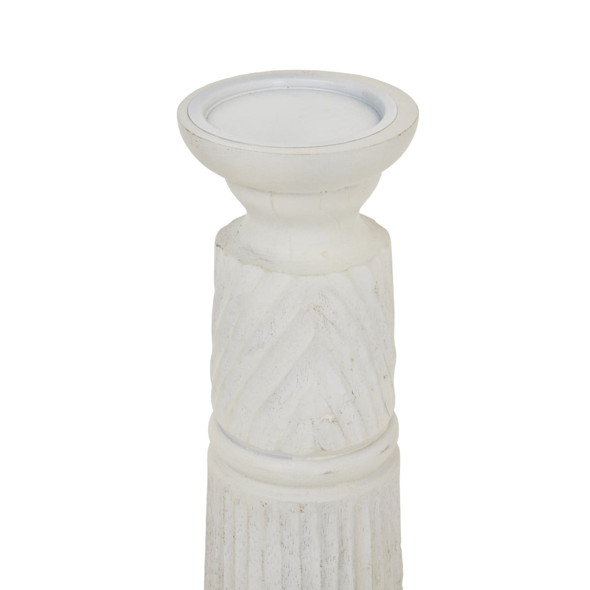 Medium White Carved Candle Holder – alternate view 2