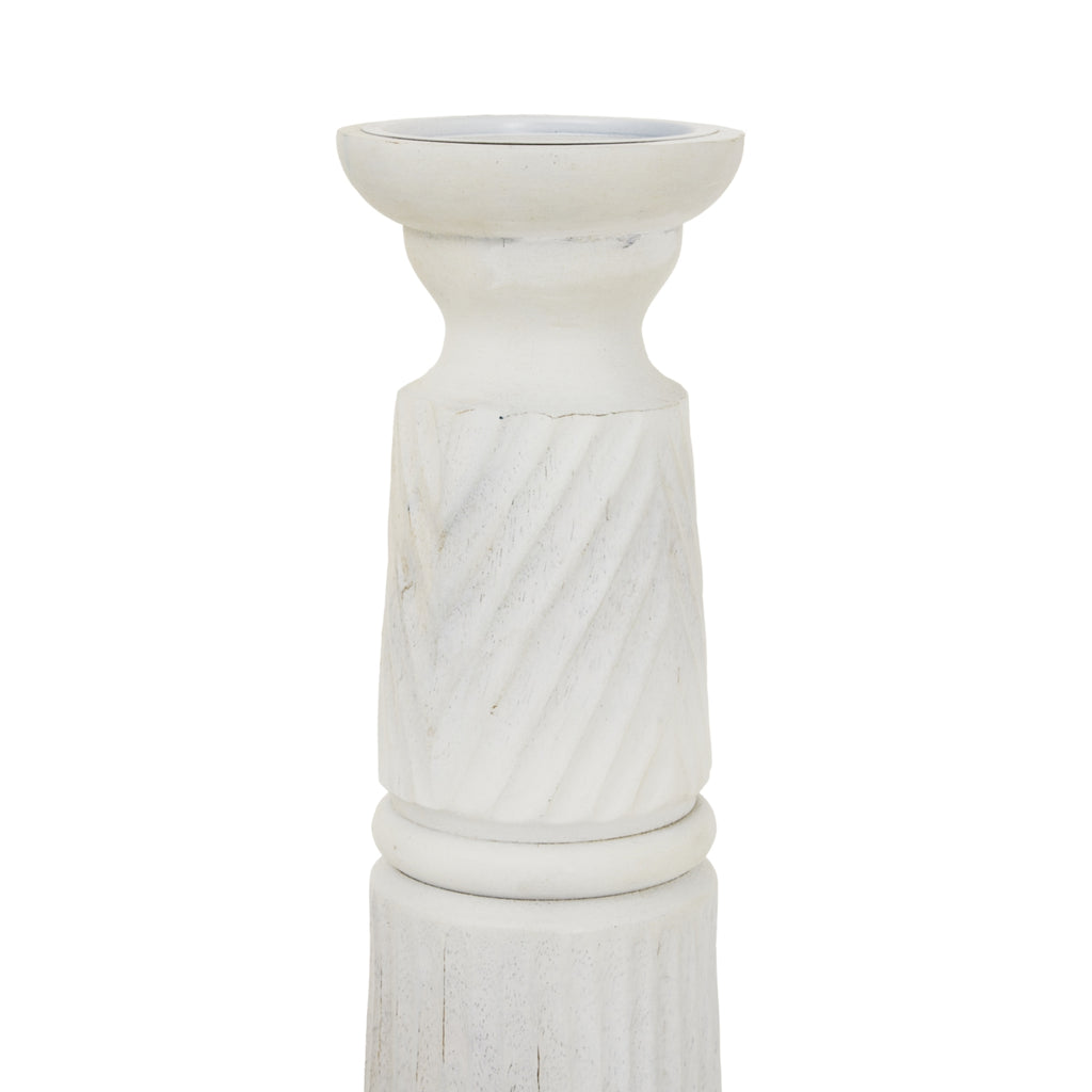 Large White Carved Candle Holder – alternate view 2