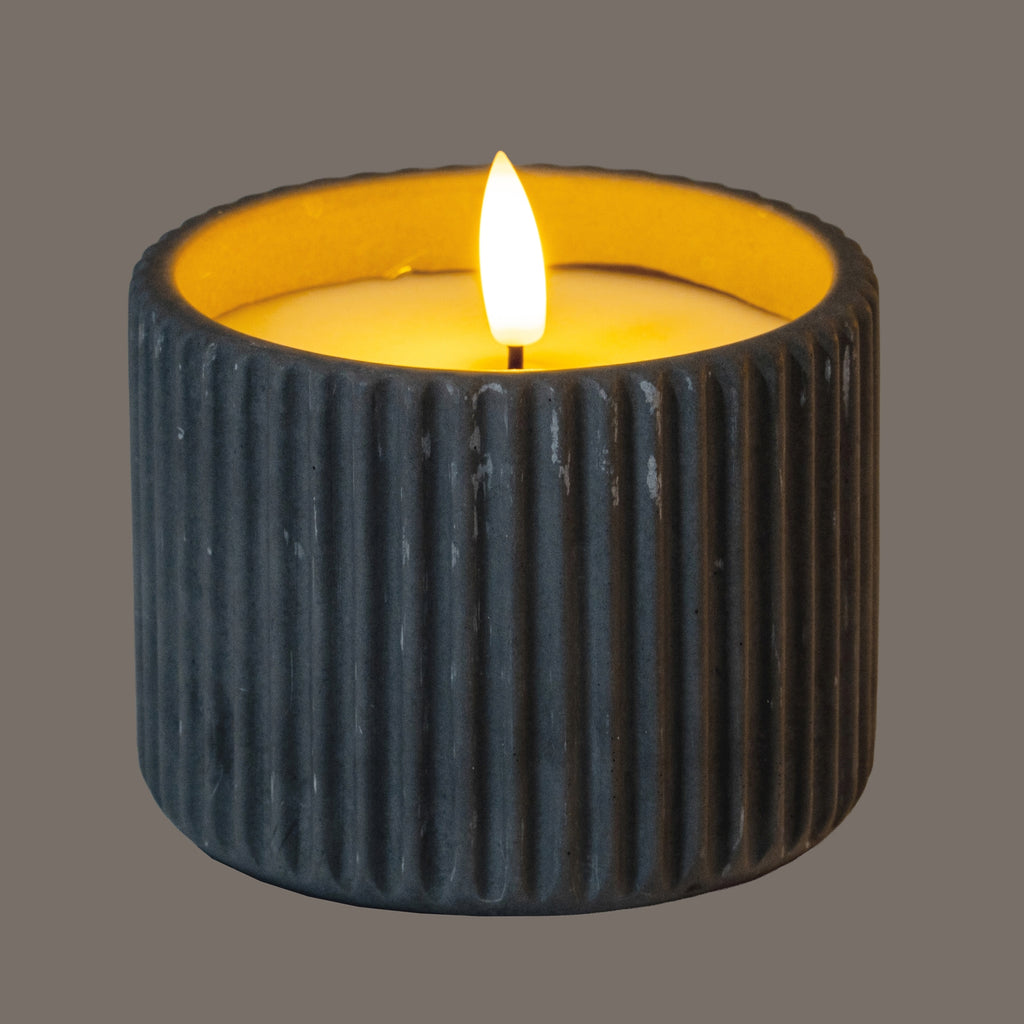 Luxe Collection Natural Glow Grey Ribbed Medium Led Candle – alternate view 2