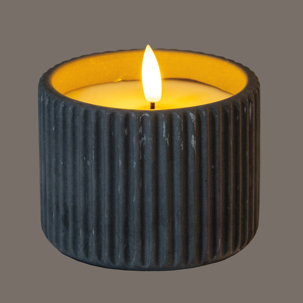 Luxe Collection Natural Glow Grey Ribbed Medium Led Candle – alternate view 2